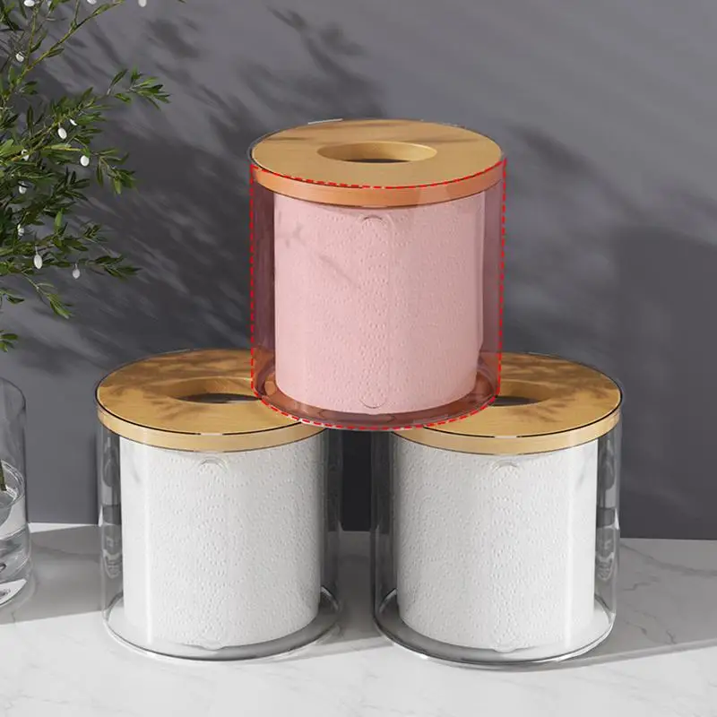 Tissue Storage Box Roll Paper Dispenser Toilet Paper Holder Desktop Tissue Box Napkin Containers With Wood Cover for Bathroom