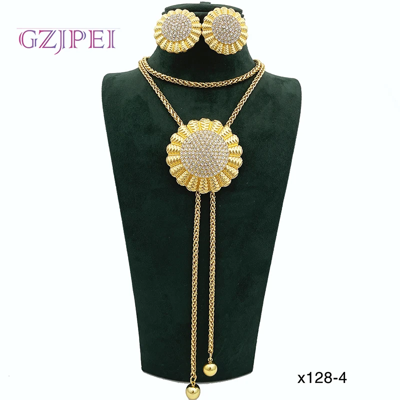 Women Fashion Jewelry Long Necklace Round Earrings Set Wedding Party Gift set di gioielli di alta gioielleria