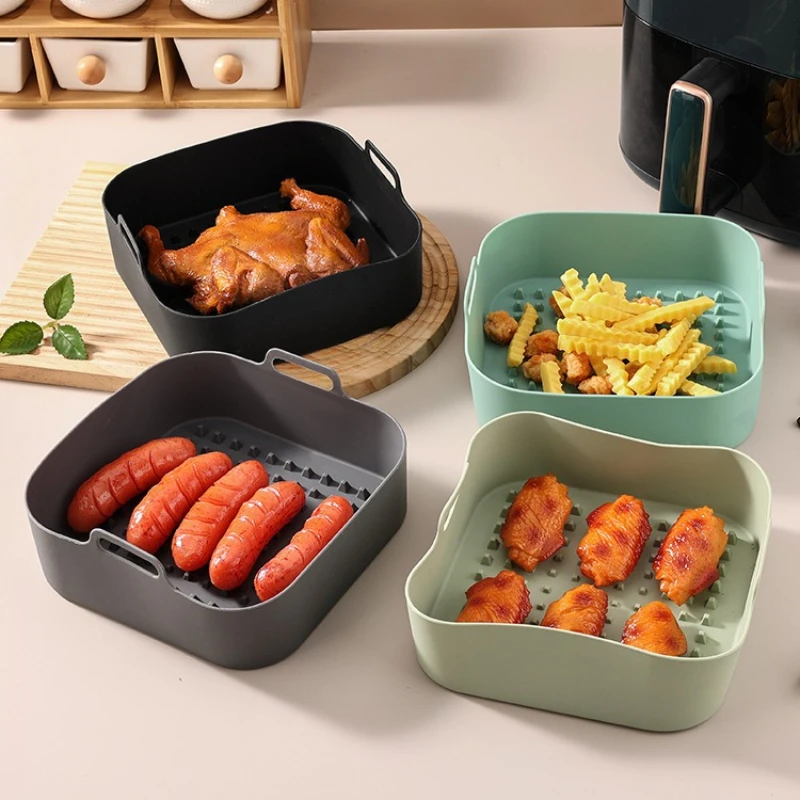 Reusable Silicone Air Fryer Mat Non Stick Square Tray Heat Resistant BPA Free for Oven Toaster Grill Roasting Baking Clean Easy