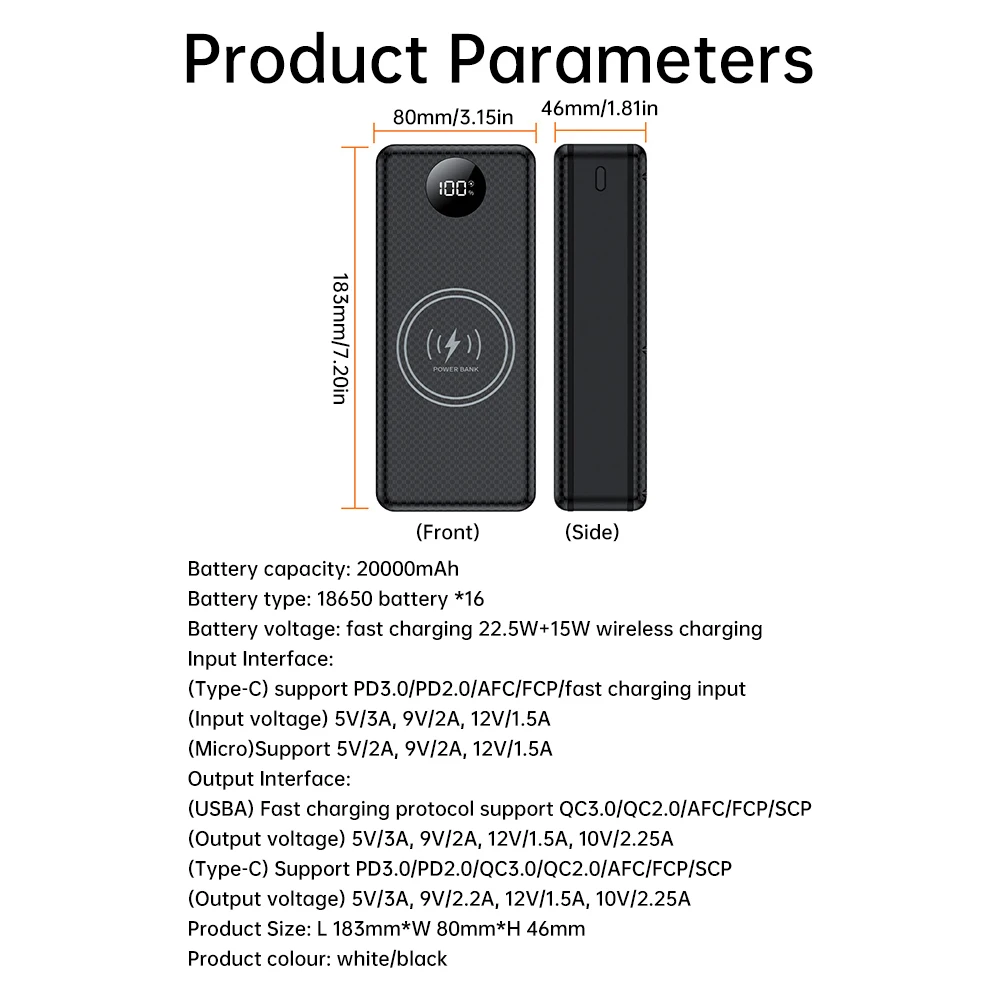 16*18650 Powerbank-Gehäuse Mobile Powerbank-Zellenbatterie-Halterbox 22,5W+15W Batterie-Schnellladegerät Typ-C und USB – Detail 11