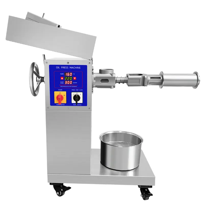 Automatic Commercial Electric Intelligent Temperature Control Stainless Steel Oil Press Machine 15-20kg/H Oil Extractor Wheels