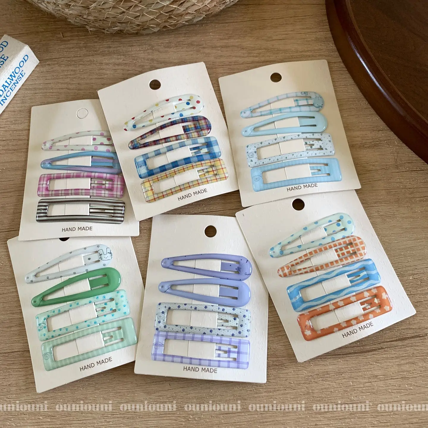 Hair Clips 4 Pack Versatile Polka Dot Plaid Water Drop Square Side Bangs Stray Hairs Durable Resin Decorative Headwear