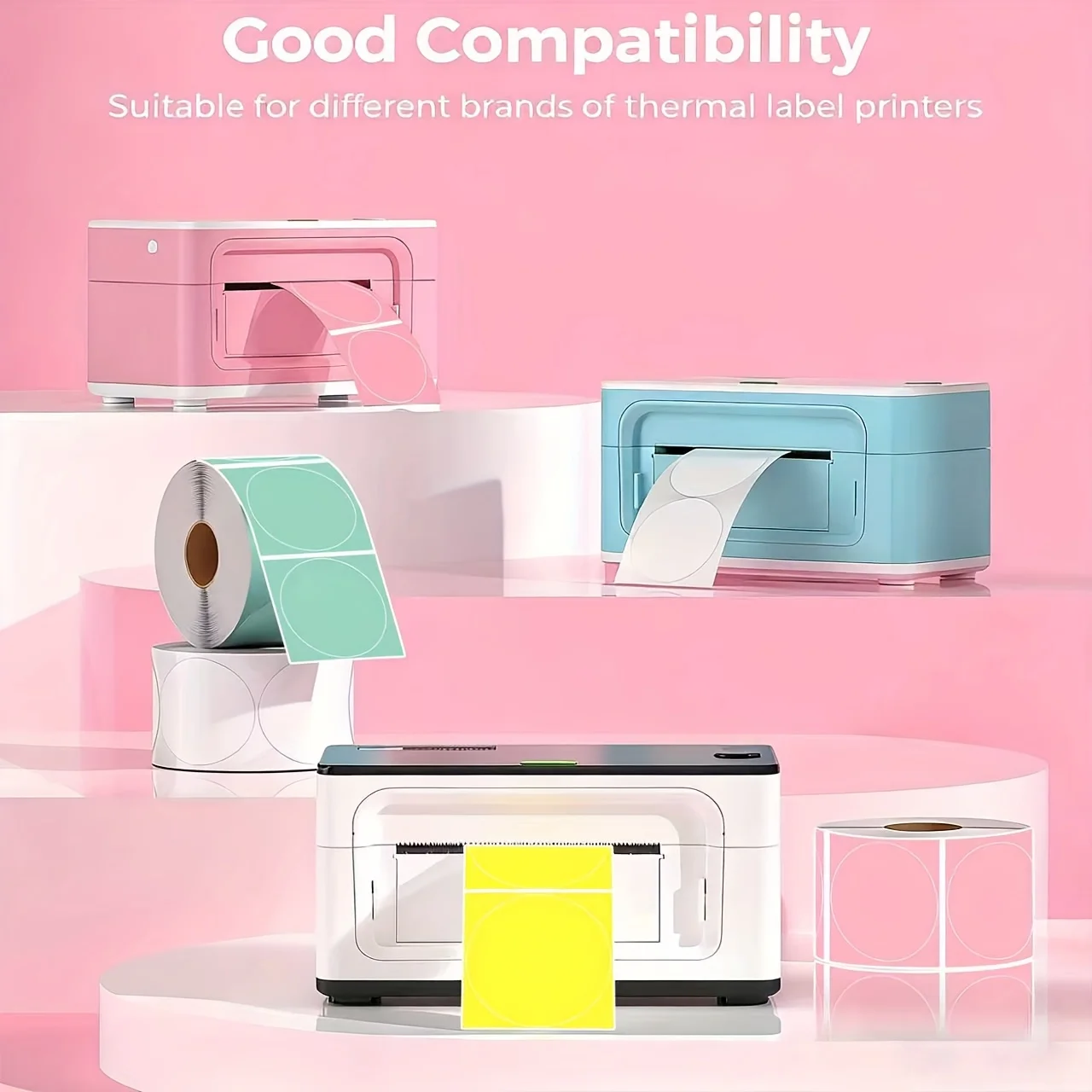 Color Thermal Labels, Multi-Purpose Label Tape,Pink/Yellow/Blue/Orange/White, 1.96 Inch x 1.96 Inch 50 x 50mm