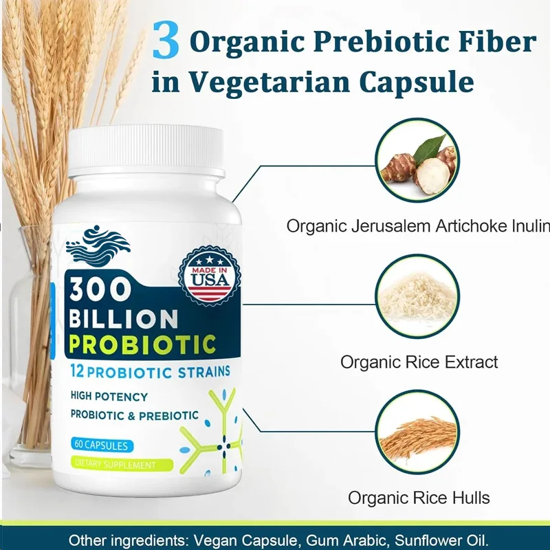 300 Billion Colony Units Of 12 Organic Probiotics Containing Prebiotics Promote Digestive,intestinal,immune,and Bloating