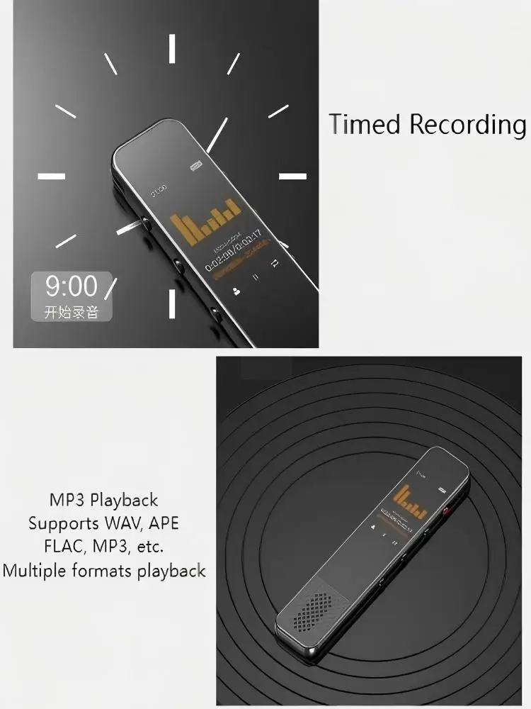 Мини-портативный диктофон с IPS HD-экраном, активным шумоподавлением, 24-часовая запись, воспроизведение MP3, поддержка WAV, APE FLAC