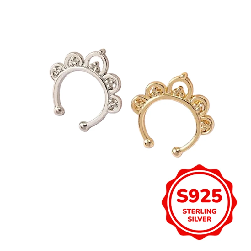 

Niche Design S925 Silver Hollow Pattern Couple Nose Ring 14K Gold Trendy and Versatile