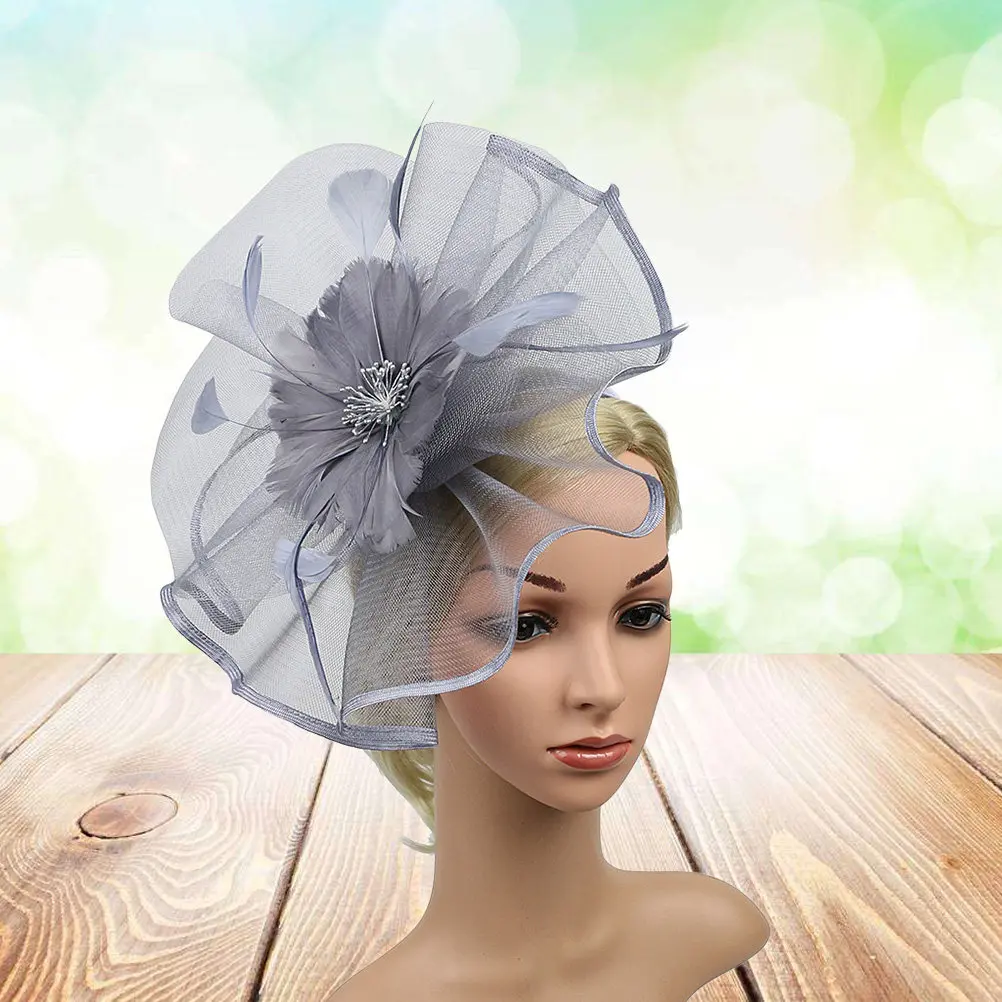 

1Pcs Unique Flower Headband Party Headwear Cocktail Hat Feast Headdress for Women Grey Suitable Many Occasions
