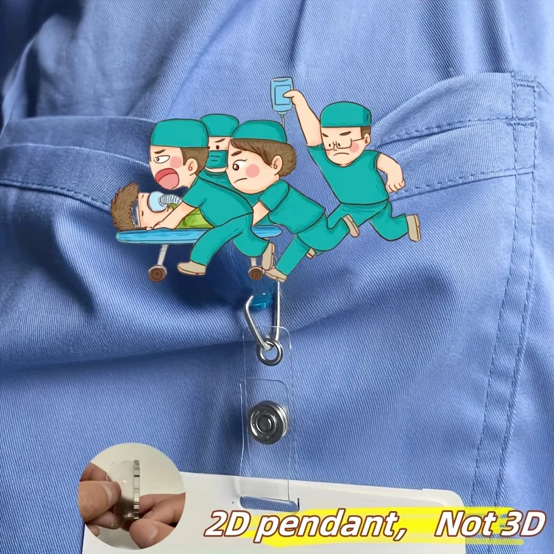 1 pièce de bobine de badge d'infirmière rétractable en acrylique 2D avec pince crocodile et rotation à 360 degrés, conception de personnage médical mignon, adaptée aux étudiants en soins infirmiers, Rns, Lpns, médecins – Porte-badge d'identification durable, facile à assembler