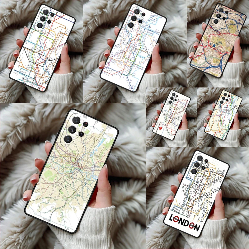 London Underground Tube Map Phone Case For Samsung Galaxy S24 S25 S26 Ultra S22 S23 Plus S21 S20 FE Note10 TPU Cover