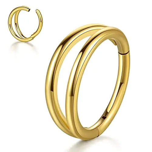 G23 Titanium 16G Septum Nose Rings CZ Double Hoop Open Stack Daith Helix Tragus Cartilage Clicker Earring Conch Piercing Jewelry image 3