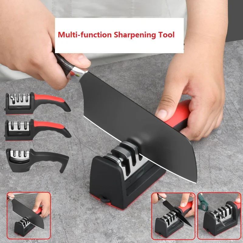 

Knife Sharpener Handheld Multi-function 3 Stages Type Quick Sharpening Tool With Non-slip Base Kitchen Knives Accessories Tools