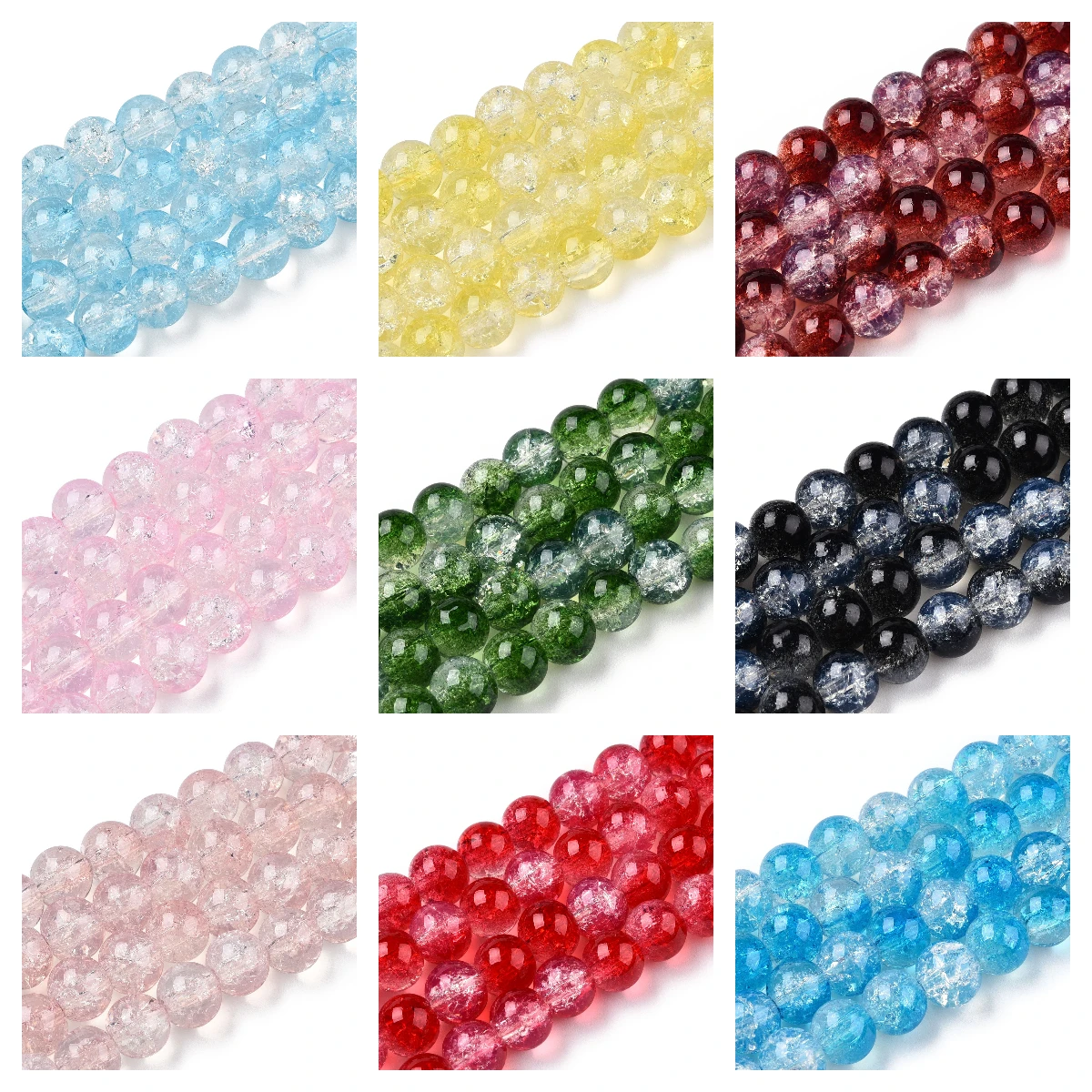 20 Strands 6x5mm Crystal Round Crackle Glass Beads Baking Painted Loose Spacer Beads for Diy Bracelet Necklace Jewelry Making