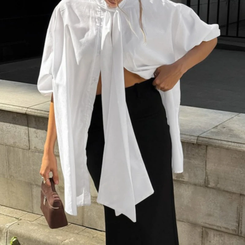 

2026 Designed Loose Long Sleeve Floating Collar White Shirt Women’s Commuting Versatile Lazy Style Top