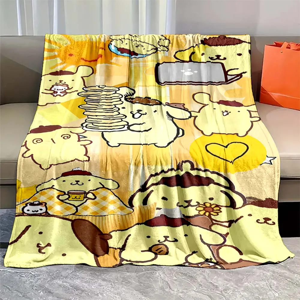 Cartoon Sanrio Pom Pom Purin Printed Fluffy Blanket Kawaii Dog Yellow Flannel Fluffy Soft Blanket for Adult Plush Sofa Blanket