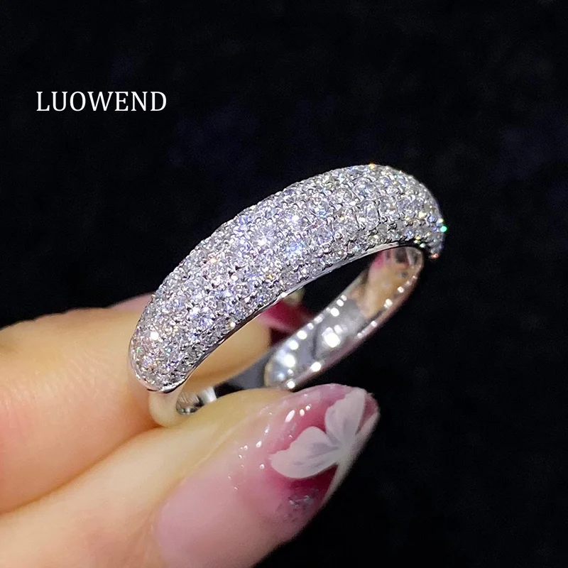 

LUOWEND 18K White Gold Rings Classic Simple Style 1.0carat Real Natural Diamond Engagement Ring for Women High Wedding Jewelry