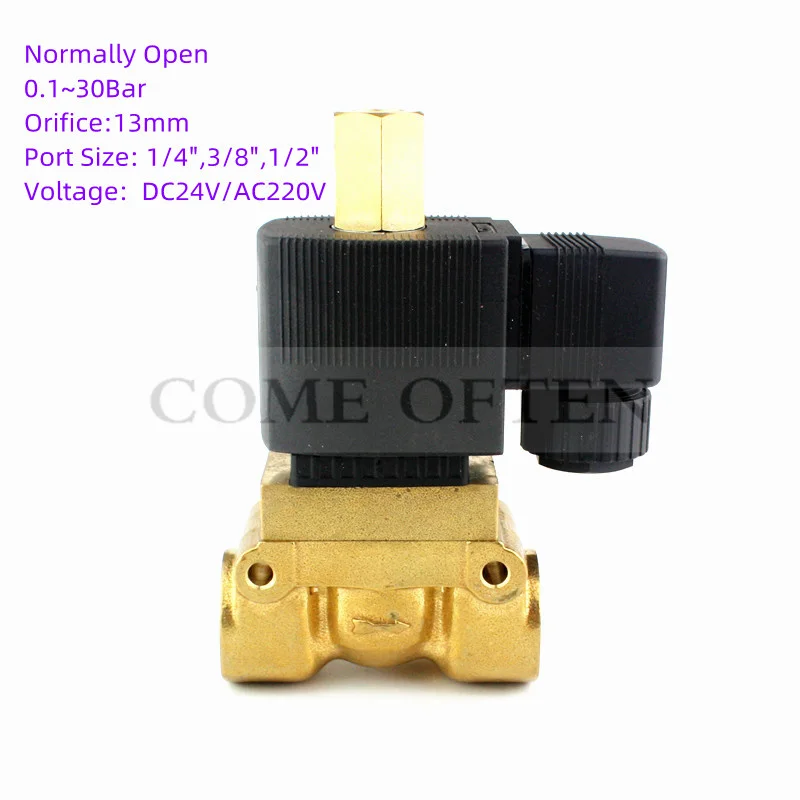 30bar High Pressure High Temperature Solenoid Valve G1/4 G3/8 G1/2  24VDC Orifice 13mm Normally Open Pilot brass valve 52310