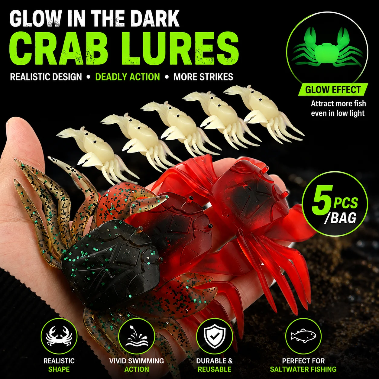 Bionic Crab Silicone Soft Bait Artificial Lifelike Sharp Hook Fishing Lure Freshwater Fish Jig Head Baits Fishing Lure