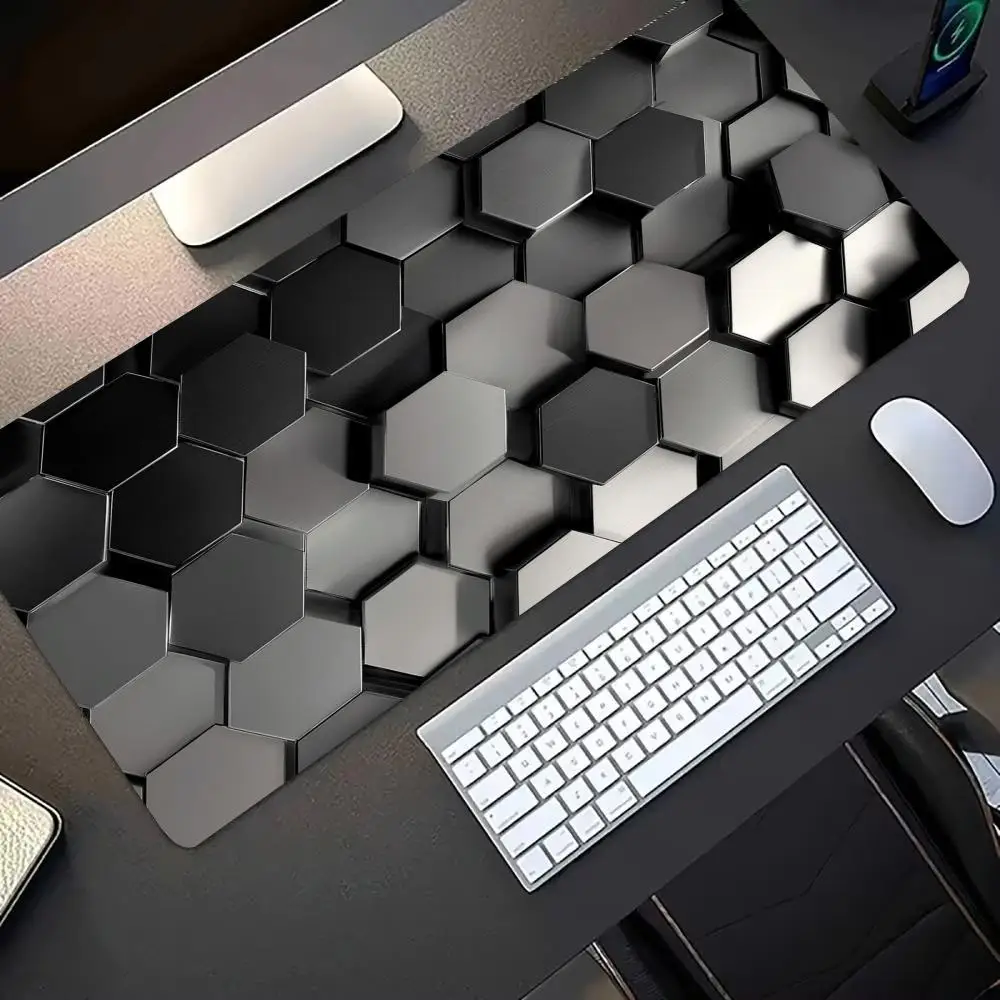 Red Line Hexagon Crack Texture Large Gaming Mouse Pad Non-Slip Rubber Base E-sports Keyboard Desk Mat Mousepad For Gamer Office