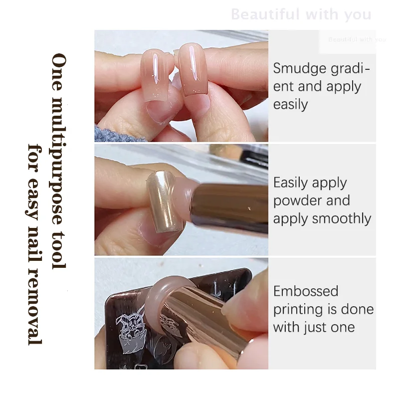 

Silicone Nail Brush Reusable Applicator Stick Chrome Pigment Dust Applying Gradient Shading Pen Easy-Daub Powder Nail Art Tool