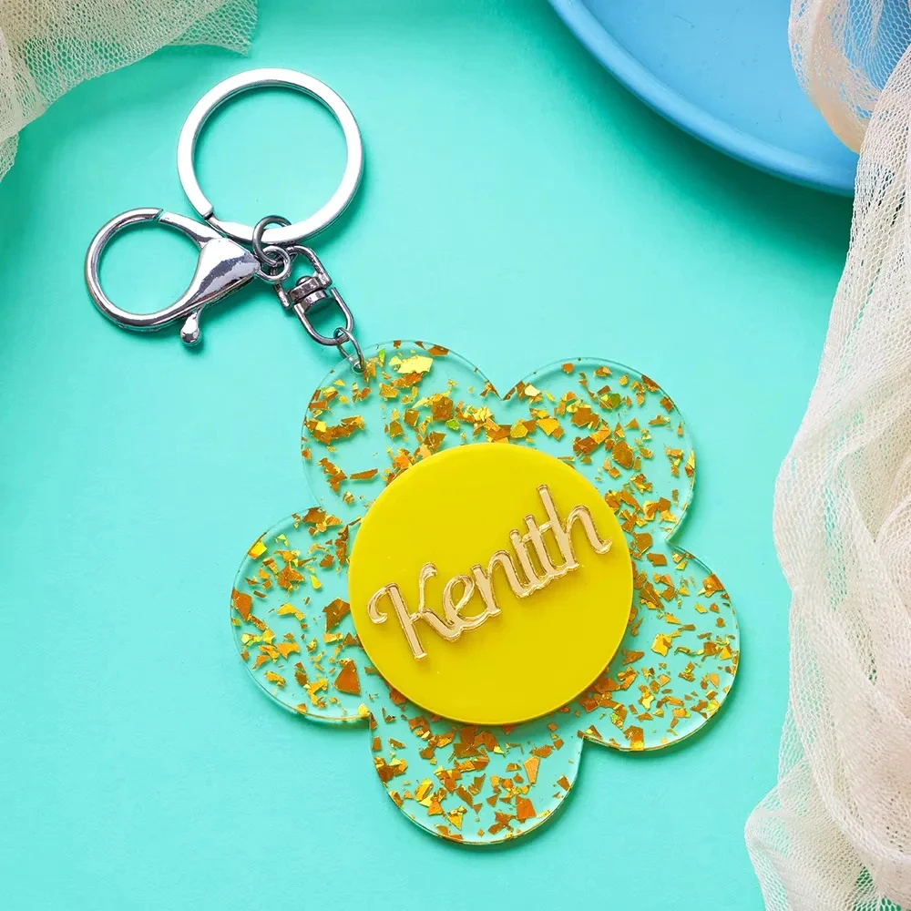 Flower Shape Customized Name Pendant Keychain, Gift