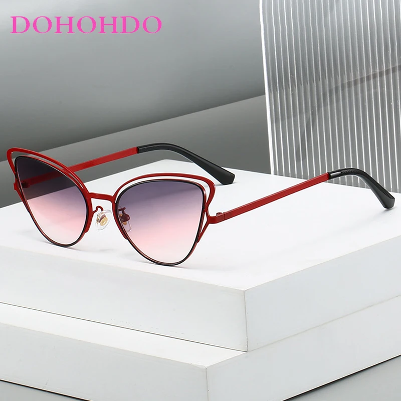 

Trendy Luxury Metal Hollow Out Cat Eye Women Men Sunglasses Luxury Designer Eyewear Party Driving Shades Unisex UV400 Lunette