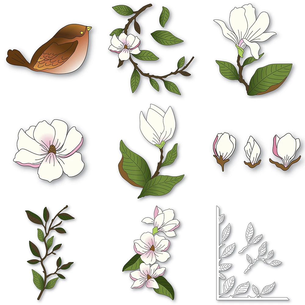 Curved Magnolia Branch Magnolia Bud Metal Cutting Dies For DIY Card Making Scrapbooking Photo Album Craft Decoration Template