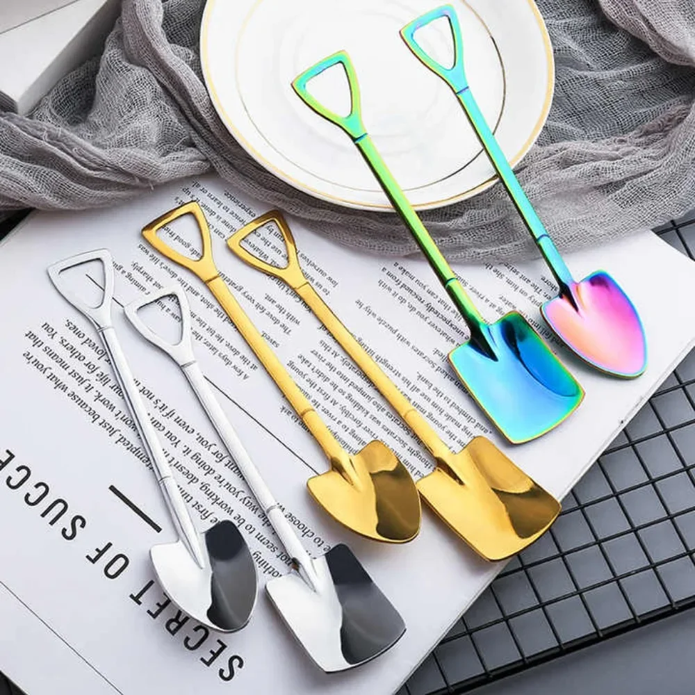 Creative Retro Shovel Spoon Stainless Steel Mini Dessert Spade for Coffee Cake Watermelon Parfait Sundae Party Serving Utensil