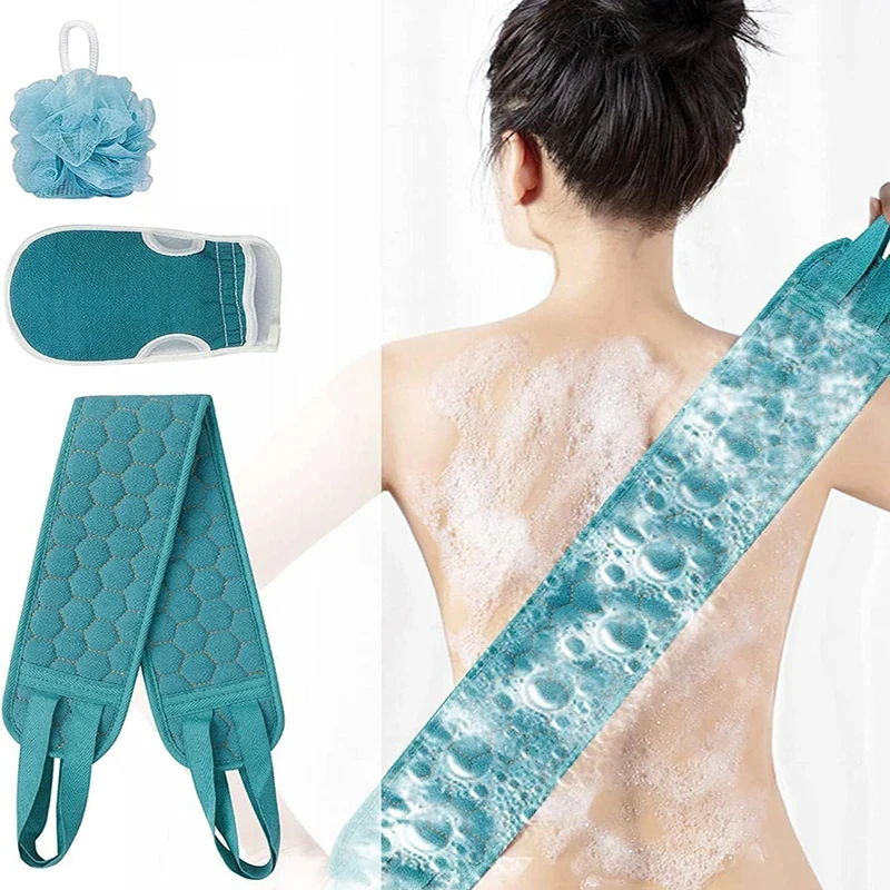 Set de Exfoliantes Corporales - Incluye Exfoliante para Espalda, Guante de Baño y Esponja de Baño Loofah