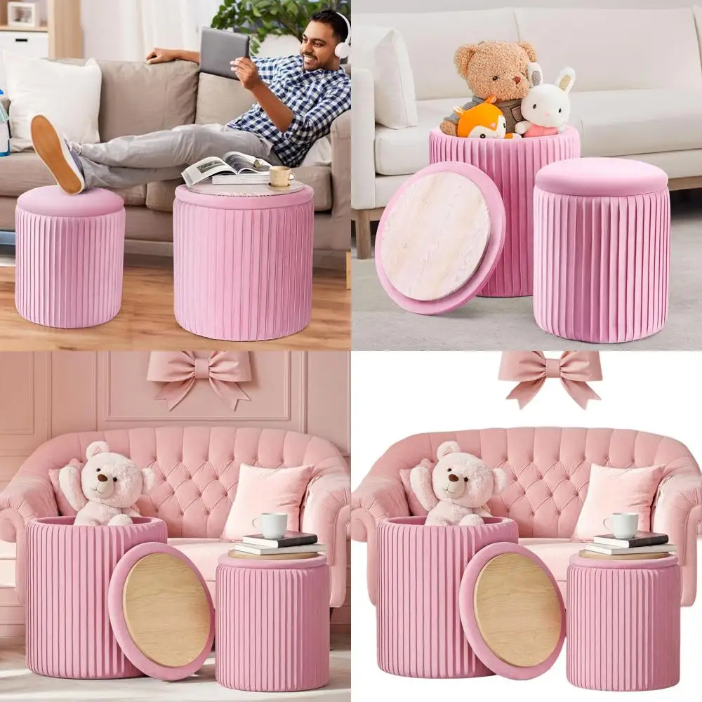 

Storage Ottoman Set of 2 - Velvet Upholstered Vanity Stool for Makeup, Multifunctional Ottomans with Padded Seat, Ideal for Livi