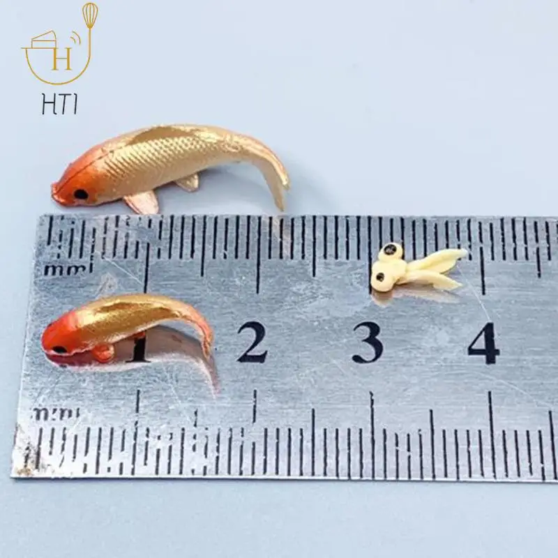 5pcs Quality Doll House Toy Fishing Rod Mini Fishing Net Goldfish Tank Koi Miniature Goldfish Round Square Tank Doll Accessories