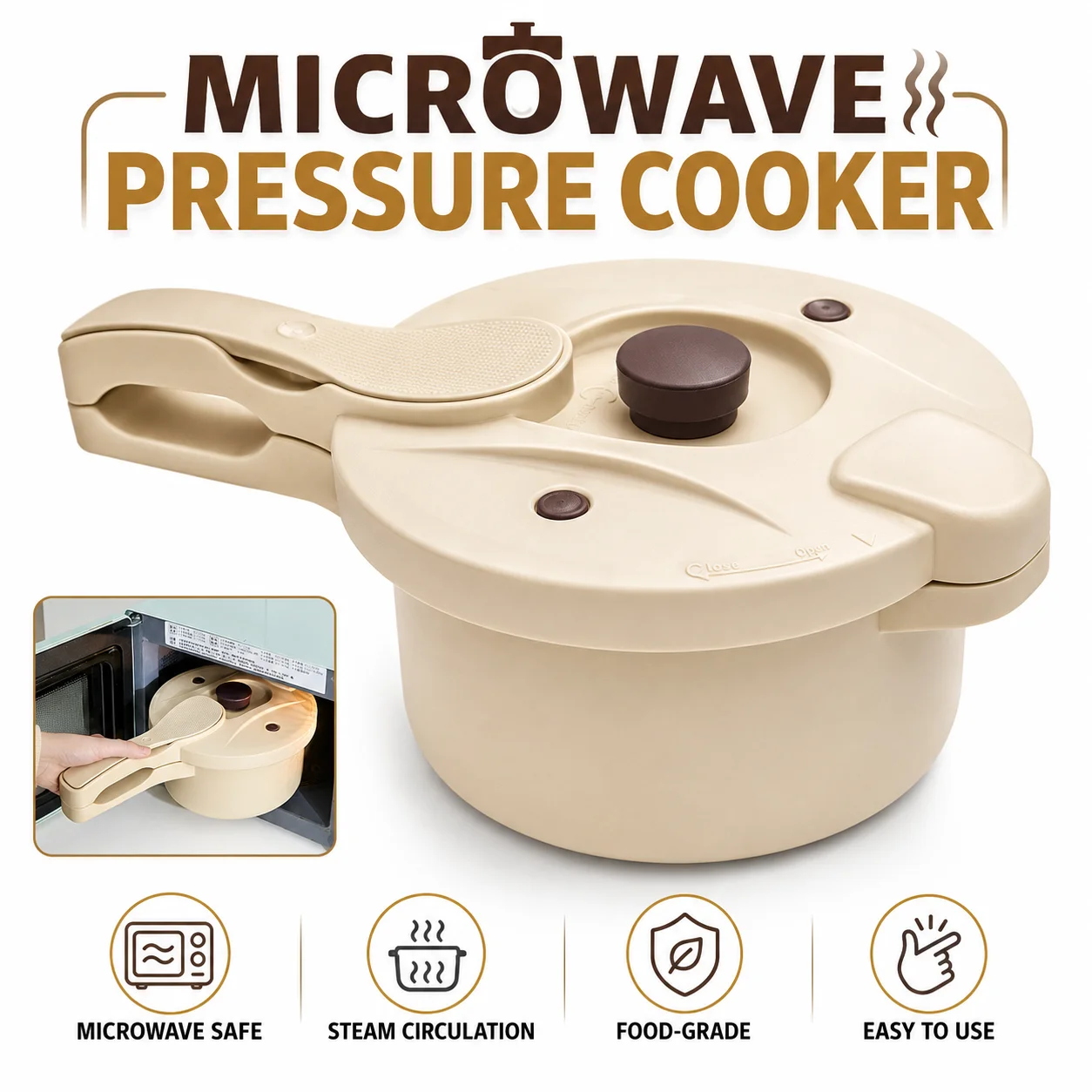 

2.3L Multipurpose Microwave Pressure Cooker Rice Cooker Food Grade Steamer Pot Healthy Soups Stews Fast Cooking Kitchen Cookware