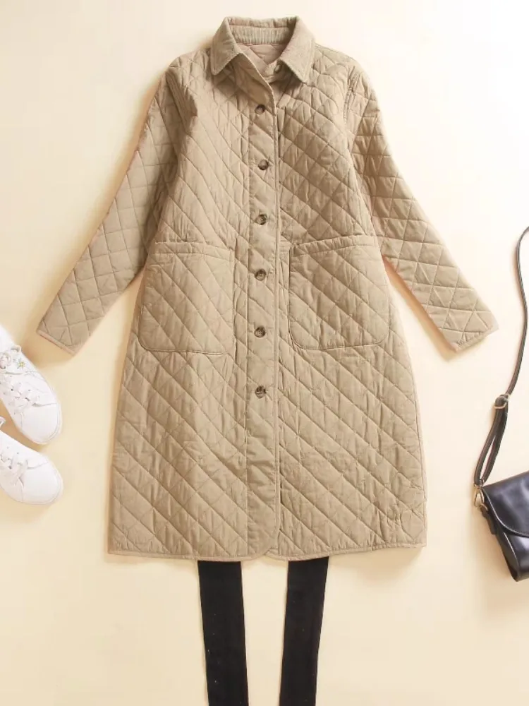Thickened down Cotton Jacket Women's Winter Fashion Mommy Knee-Length Overcoat Retro Style Long Sleeve  Collar Coat