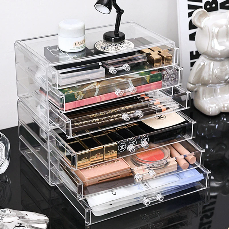 

Transparent Cosmetics Storage Drawer Box Jewelry Pearl Badge Storage Rack Desktop Makeup Lipstick Dust-Proof Storage Drawer Box