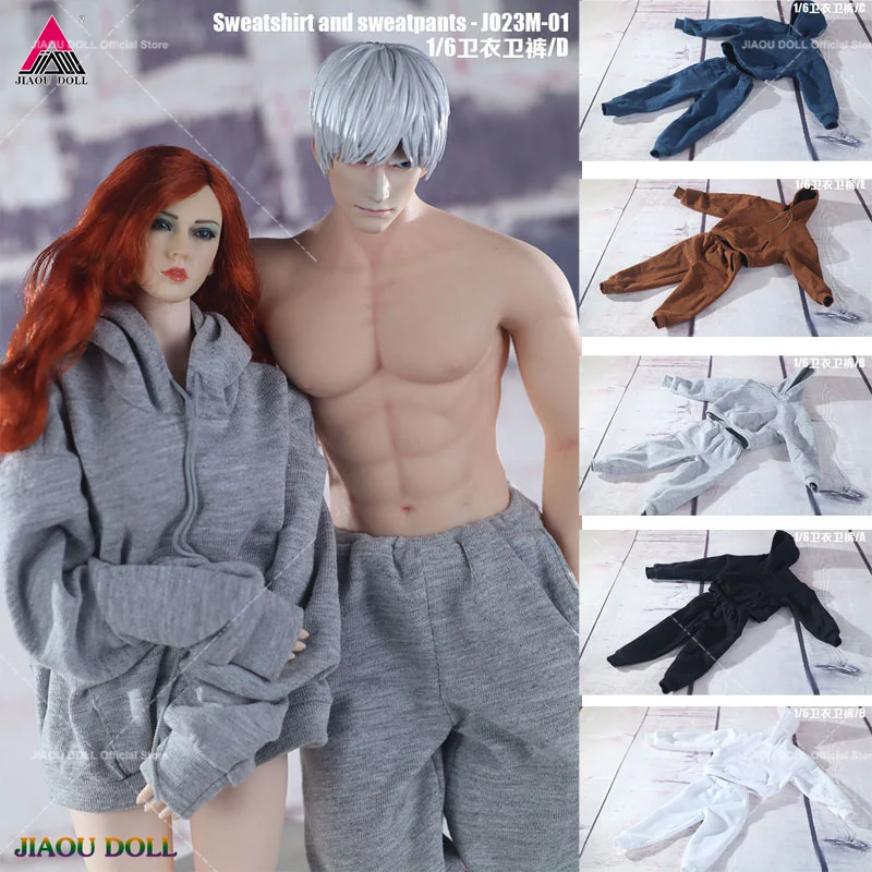 

JO23M-01 1/6 Hoodie Trousers Sweatshirt Sweatpants Set Loose Sports Clothing Model Fit 12'' Male Soldier Muscale Action Figure