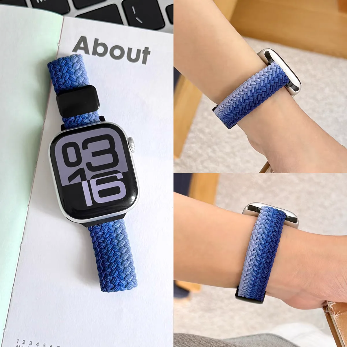 Stripe Woven Nylon Strap for Apple Watch Band 38 42 40 41 44 45 49Ultra Magnetic Buckle Sport Loop for S10/11 42/46mm 9 8 7 6 5