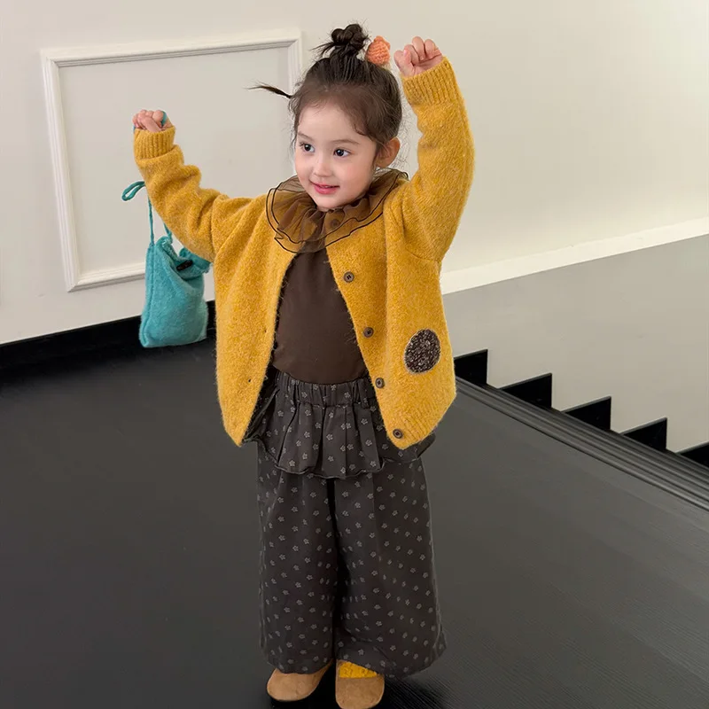 Children Clothing Baby Gentle Plush Knitted Cardigan for Small and Medium-sized Children Loose Outer Sweater Children's Clothing