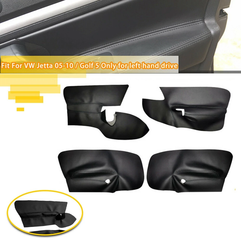 Efficientt-4 ชิ้น/เซ็ตสีดำ LHD 4 ประตูแผงที่เท้าแขนหนังฝาครอบด้านในสำหรับเจตต้ากอล์ฟ MK5 2005-2010 พร้อมเครื่องมือ