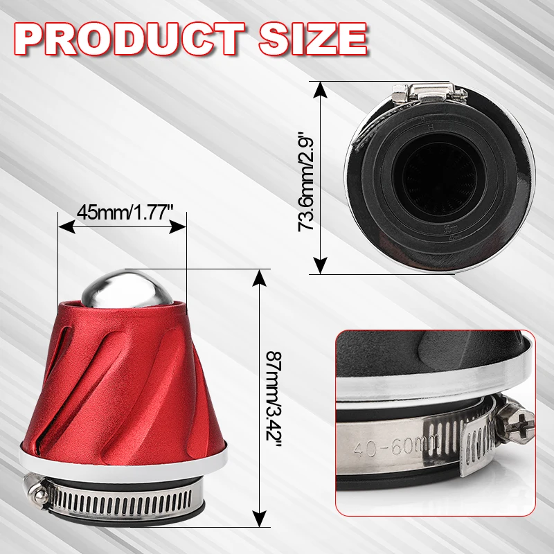 48mm Motorcycle Air Filter 35mm 42mm Aluminium Air Filter Cleaner For Yamaha Suzuki Kawasaki Cafe Racer Bobber Chopper Scooter