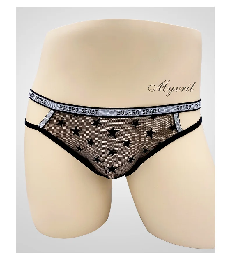 Star Mesh Thong for Men Sexy U-Convex Pouch Erotic Underwear Sissy Sheer Star Print Mesh T-Back Low-Rise Breathable Underpants