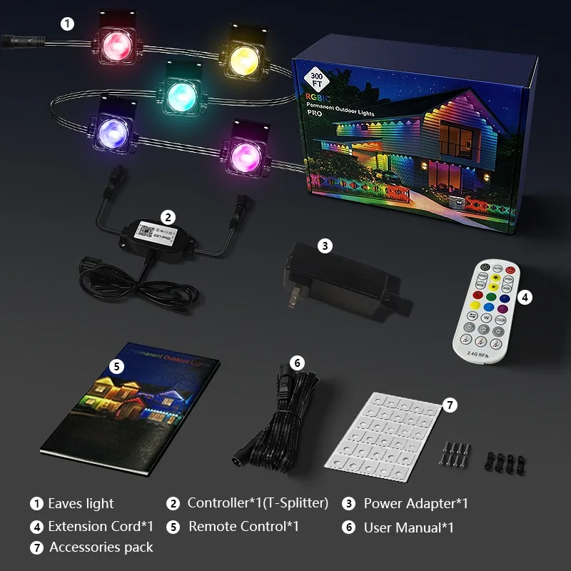 영구 야외 조명 스마트 RGB 처마 조명 앱 제어 DIY 패턴 음악 모드 IP67 방수 할로윈 장식 파티용