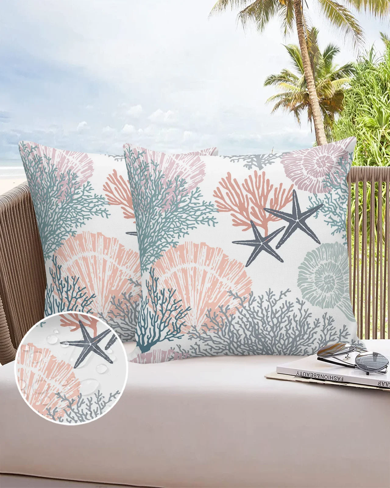 

Marine Coral Shell Starfish 2/4PCS Outdoor Garden Chair Waterproof Cushion Cover Modern Home Decor 45/50/60cm Pillow Case