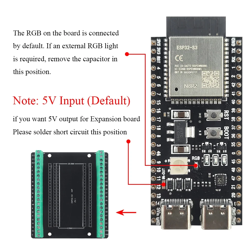 ESP32 S3 Development Boards with Expansion Adapter Kit 2.4G Wifi BT Module ESP32-S3 N8R2 N16R8 44Pin Type-C ESP32-S3