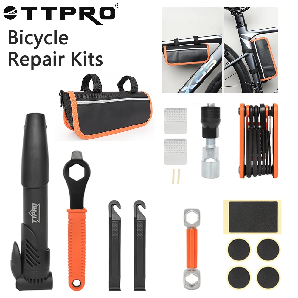 

TTPRO Multifunction Bicycle Repair Tool Kits Mini Pump Hex Wrench Nut Tire Screwdriver 16-in-1 MTB Road Bike Tools