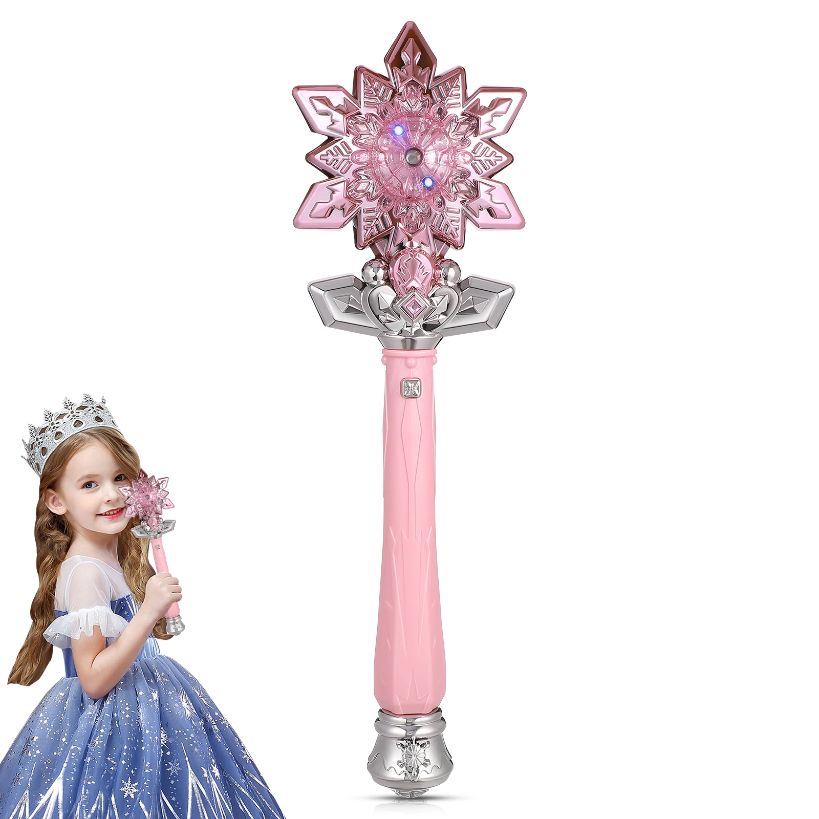 Snowflake Wand With Music Magic Fairy Wand Princess Cosplay Costume Accessories Spraying Light Up Wand Not Included Battery