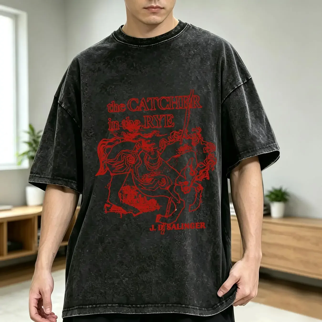 washed T Shirt The Catcher in Rye Cool Book Geek Nerd Literary Horse long or short sleeves vintage Washed Breathable streetwear