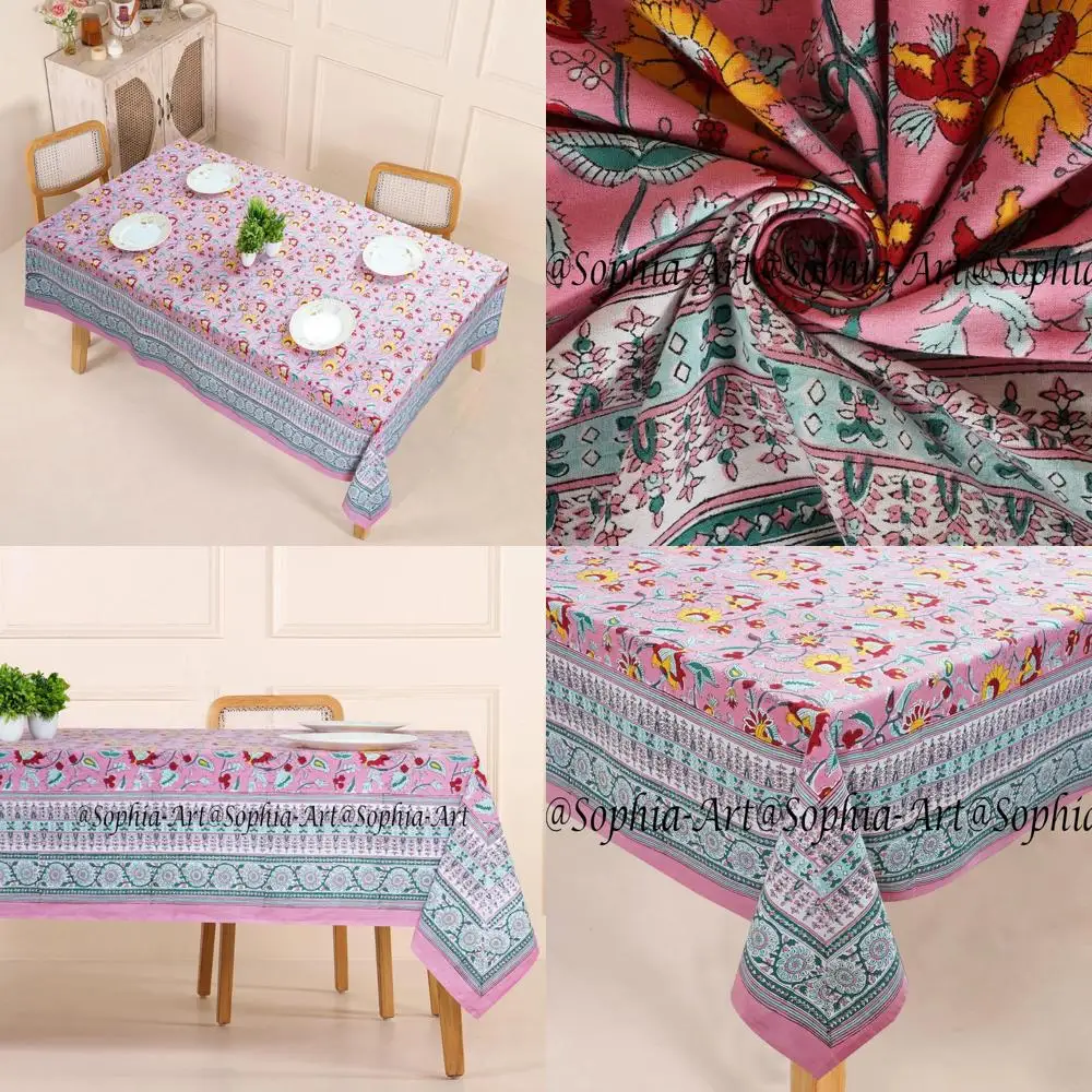 

Rectangular Outdoor Cotton Tablecloth 72x108 Inches, 8 Seater, Hand Block Printed, Ideal for Patio, Camping, Holiday Parties, Wa