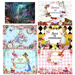 Alice in Wonderland Birthday Party Backdrop Decor White Rabbit Photo Background for Kids Girls Boys Party Photo Props Supplies