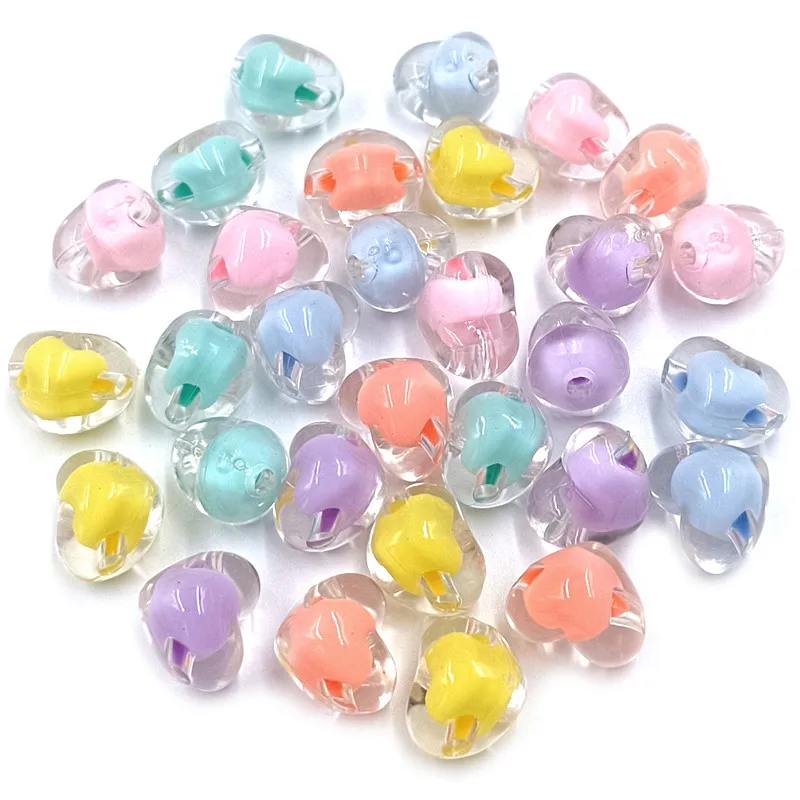 10pcs 15*13mm Transparent Cored Heart Loose Beads DIY for Jewelry Necklace Bracelet Marking Accessories