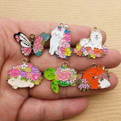 10pcs Flower Animal Charm Jewelry Accessories Enamel Necklace Earring Pendant Diy Making Supplies Alloy Metal Gold Plated