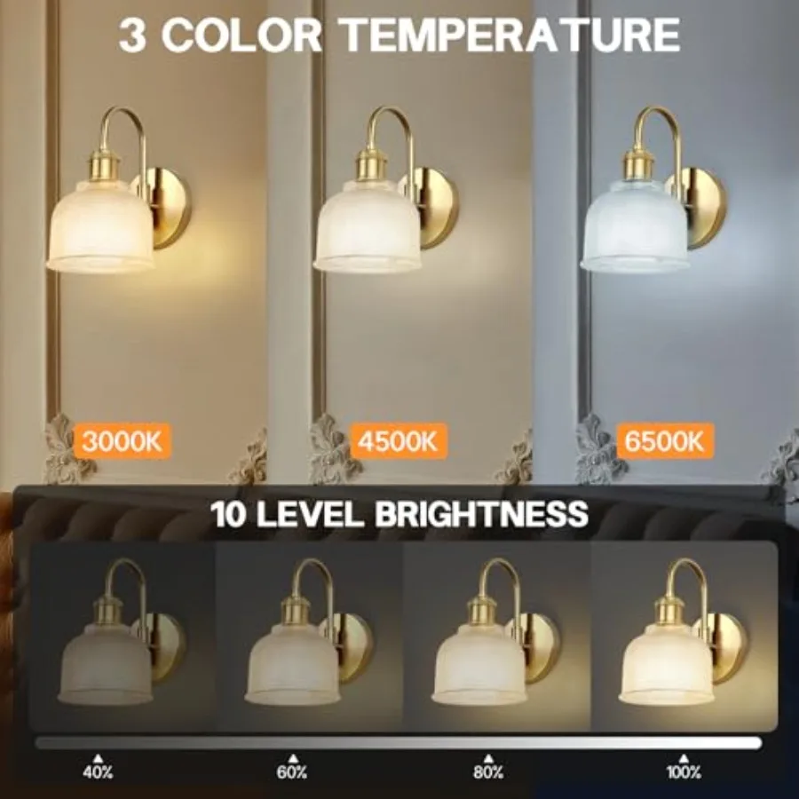 Battery Operated Rechargeable Wall Sconce Set of 2 Wireless Dimmable LED Wall Lamps with Remote Textured Glass Shade and Gold A